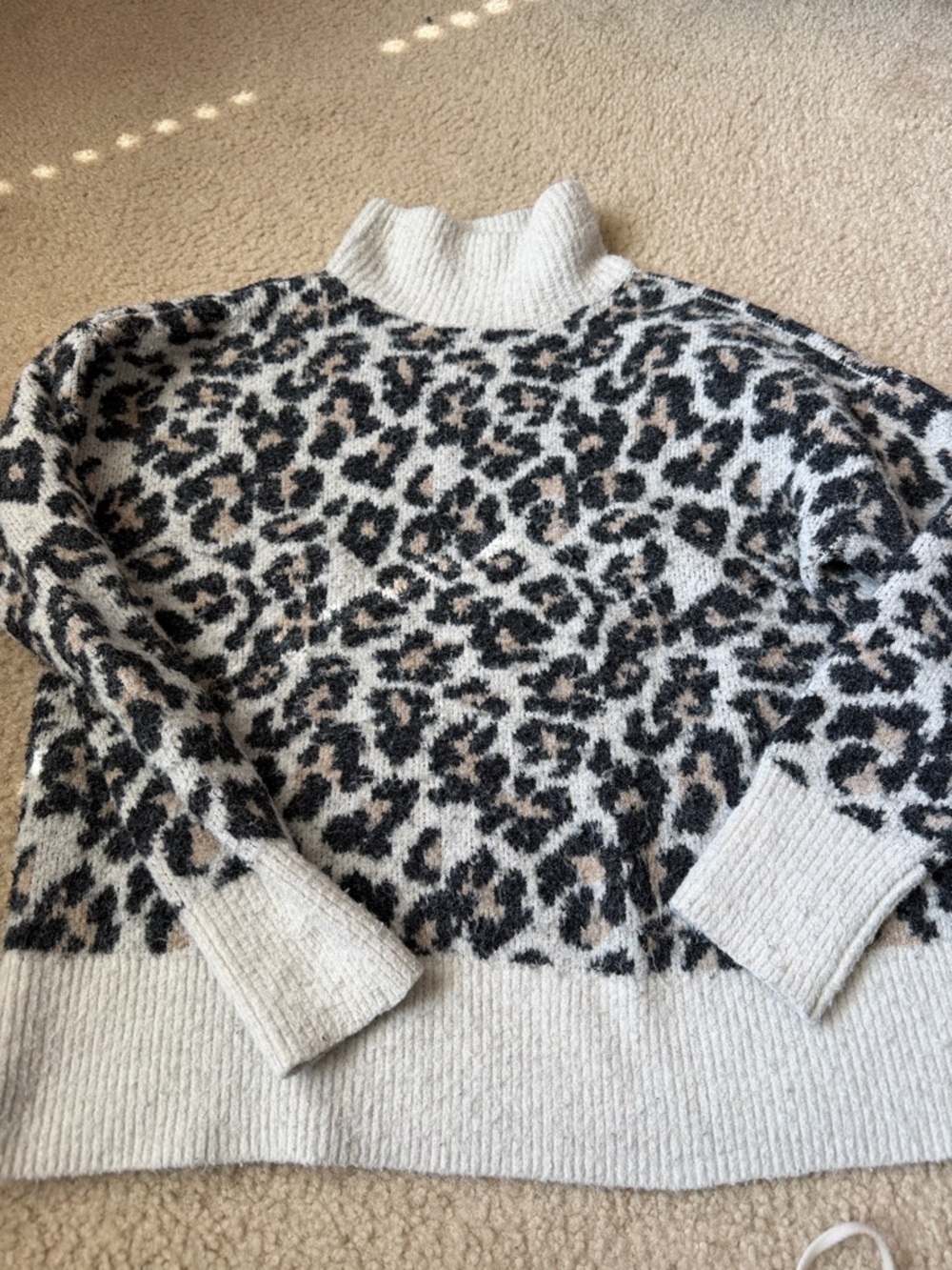 LOFT Cream and Black Leopard Print Mock Neck Sweater